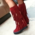 thumbnail image 5 of Women's Fringe Knee High Boots Fashion Round Toe Platform Low Heel Mid Calf Western Cowboy Tassel Boots, 5 of 6