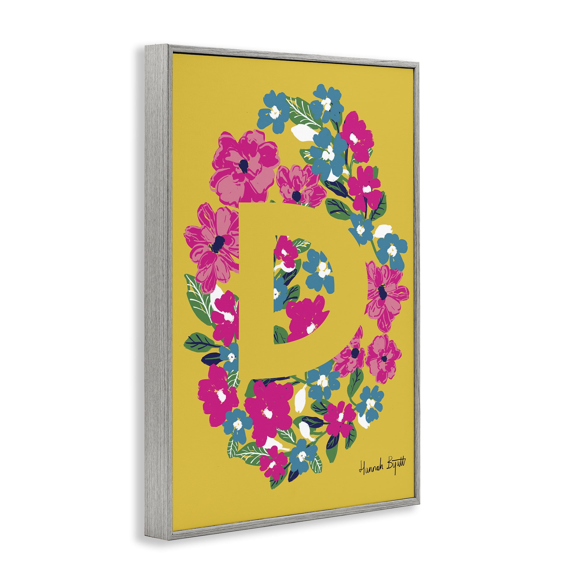 Stupell Industries Floral Bloom Letter D Botanical & Floral Painting Gray Framed Art Print Wall Art, 20 x 30