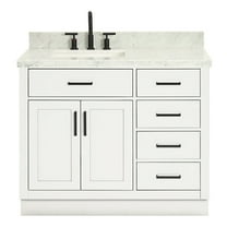 Ariel Hepburn 43 In. Left Offset Rectangle Sink Vanity With 1.5 In. Carrara White Countertop In White