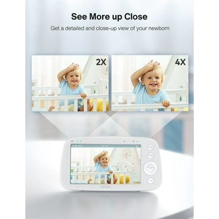 VAVA 5" 720P HD Baby Monitor with 2 Cameras, Night Vision, Zoom/Pan/Tilt, 2-Way Audio, White-New