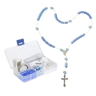 Rosary Kit, AB Blue Prayer Beading Kit, First Communion Gift For Kids,  Rosary Necklace Making Supplies, 1 kit