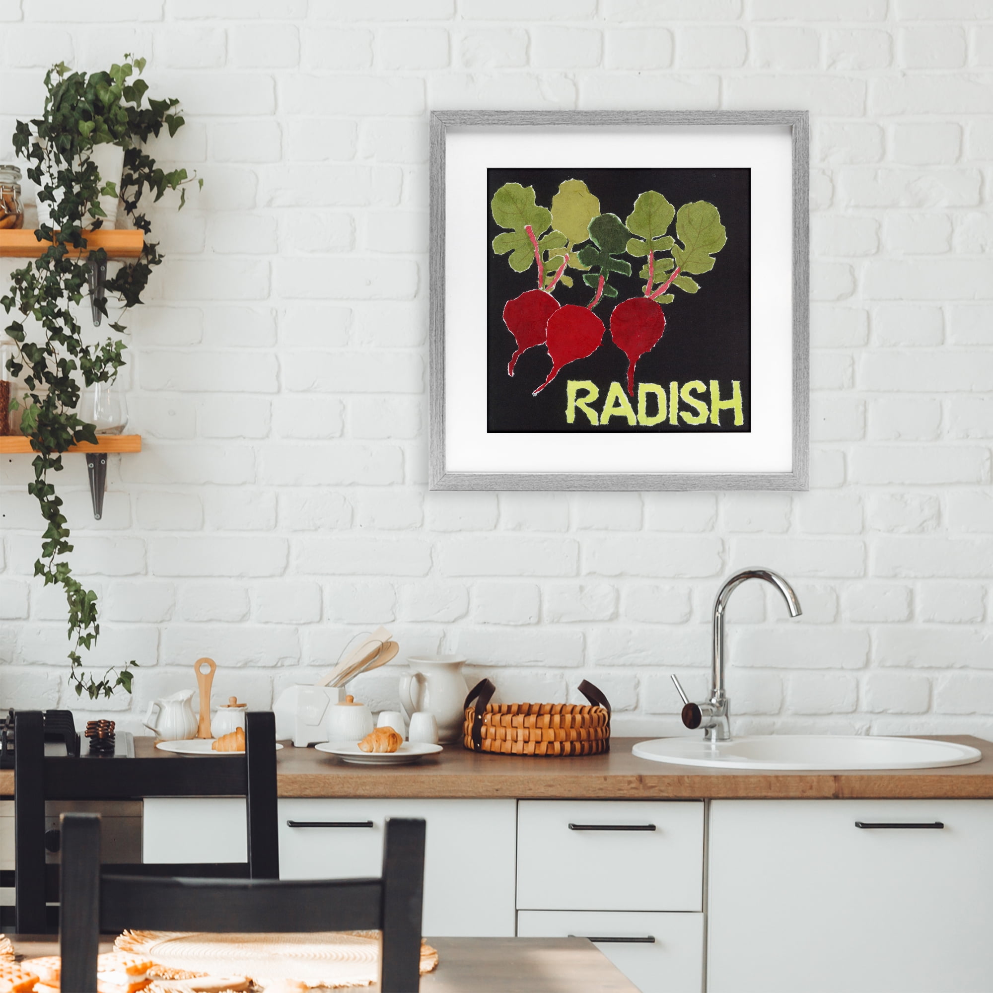 Stupell Industries Collaged Radish Vegetables Gray Framed Print Under Glass, design by Nancy Overton