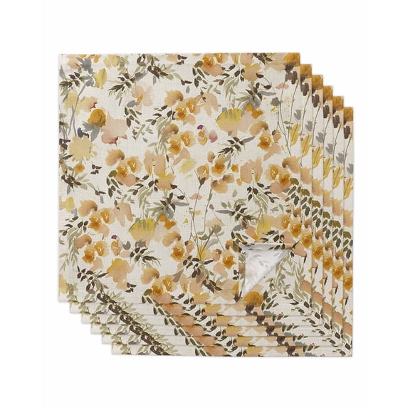 Vintage Orange Flower Cloth Napkins Set of 6 Reusable Dinner Napkins, Farmhouse Botanical Floral Retro Cocktail Napkin Washable Table Napkins for Wedding/Holiday Party/Baby Shower 20"x20"