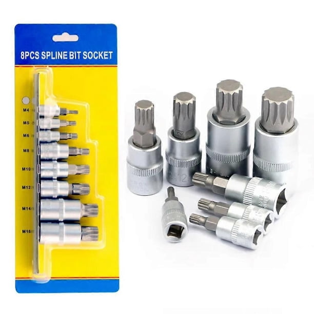 8PCS 1/4 3/8 1/2 12 Point MM Triple Square Spline Bit Socket Set M4-M16 With Bracket For Torque Spanner Ratchet Socket Wrench