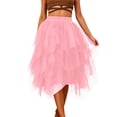 thumbnail image 2 of ZHOGXU Women Skirt Elastic Waist Solid Color Mesh Fashion Comfortable Knee Length Tutu Skirt For Casual Daily Wear,Pink,L, 2 of 4