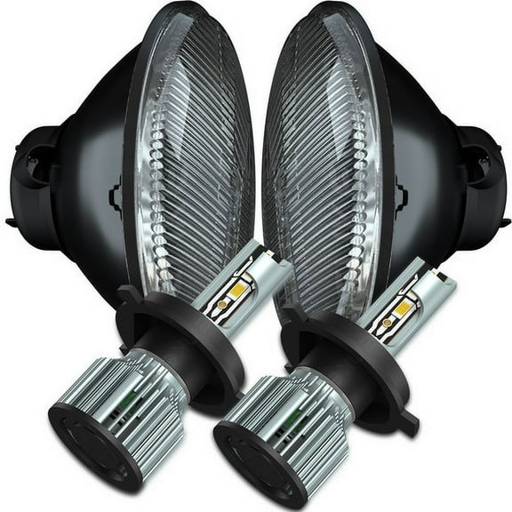 H6024 Head Light Glass Housing Lamp Conversion Diamond Chrome 7" Round PAIR (F)