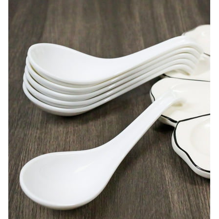 Contemporary White Melamine Asian Soup Spoons With Ladle Hook Pack Of 6 Set