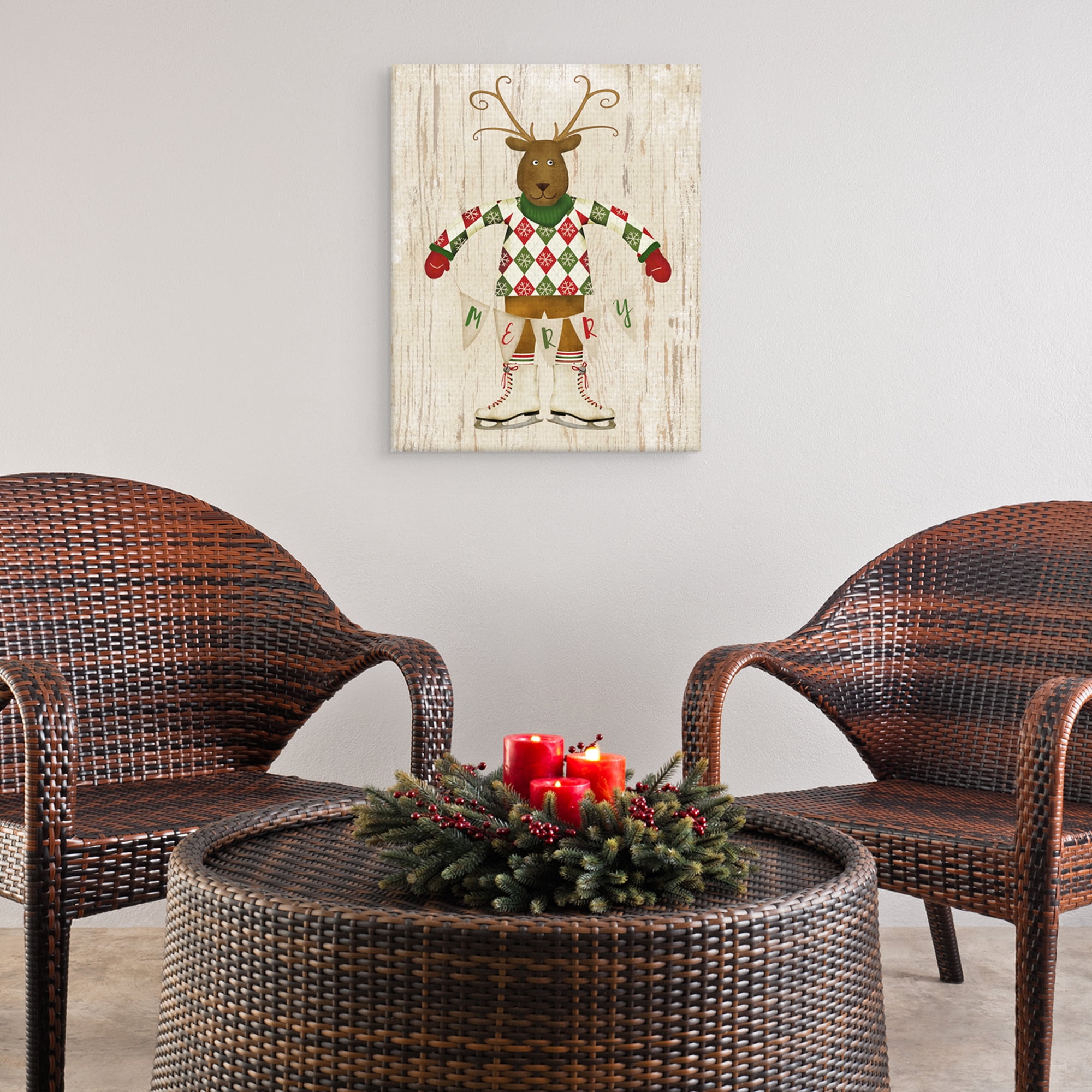 Skating Reindeer II by Beth Albert Merry Christmas Canvas Art Print