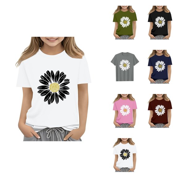 Girls' Floral Graphic Crop Tops Short Sleeve Slim Fit Preppy Style Summer Trendy T-Shirts
