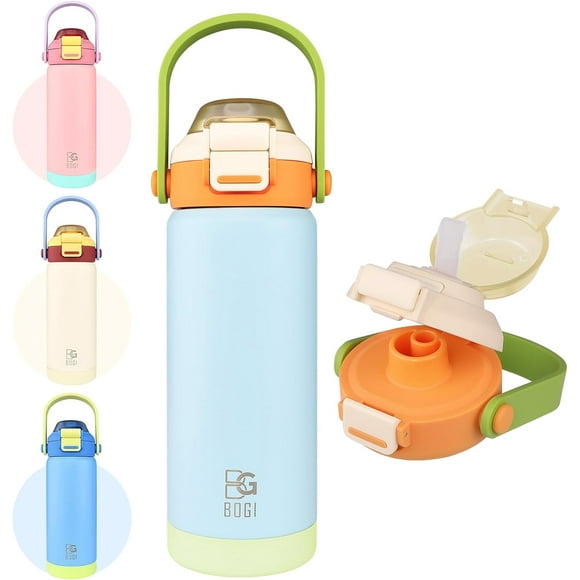 UTAH-Insulated Water Bottles 18oz with 2 in 1 Duo Lid and Handle for Sports Travel Gym School, Double Wall Vacuum Stainless Steel Water Bottles 100% Leak Proof BPA-Free for Girls Boys | Sky Blue
