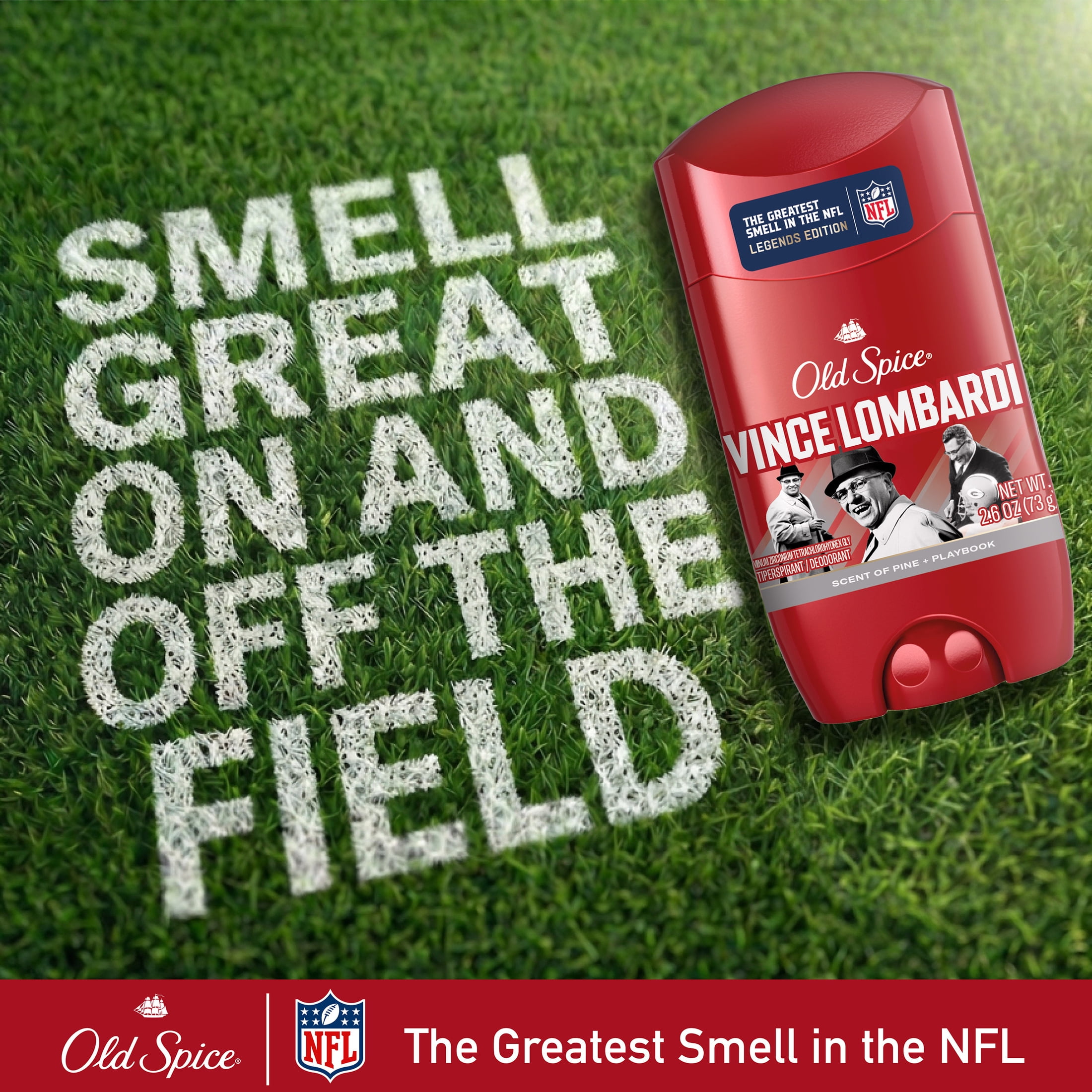 Old Spice Deodorant for Men, Antiperspirant, NFL Collection, Vince Lombardi, Scent of Pine + Playbook, 2.6 oz