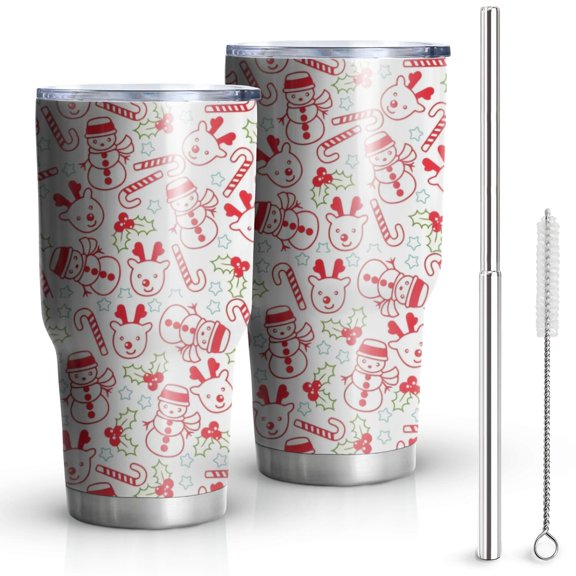 30oz Multicolor Christmas Pattern Tumblers Stainless Steel Tumbler with Lid and Straw,Vacuum Insulated Double Wall Travel Tumbler Cups Mug with Cleaning Brush for Coffee,Tea