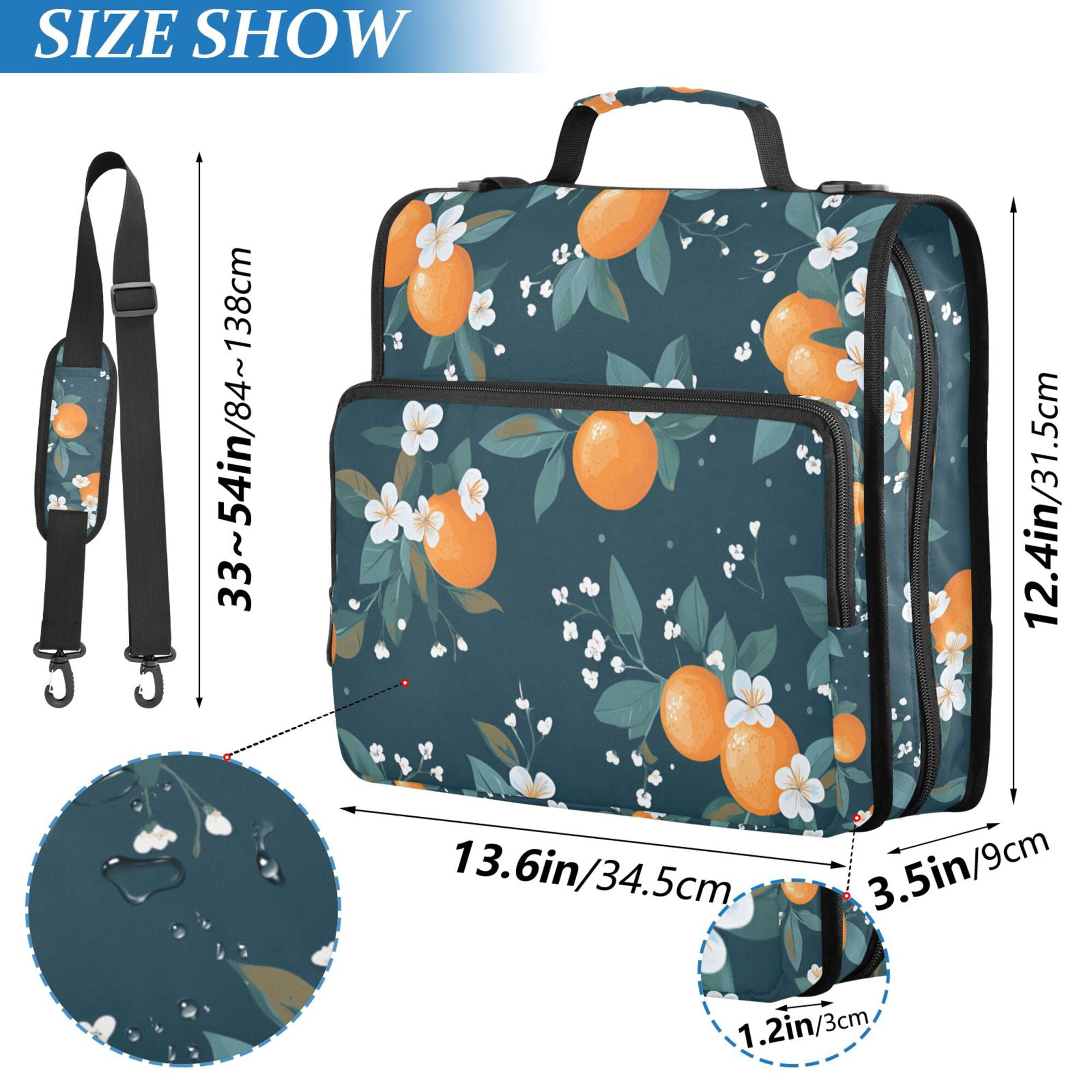 FORMRS Zipper Binder with Shoulder Strap 2-inch Ring 500 Sheet Capacity File Bag, Blue Oranges