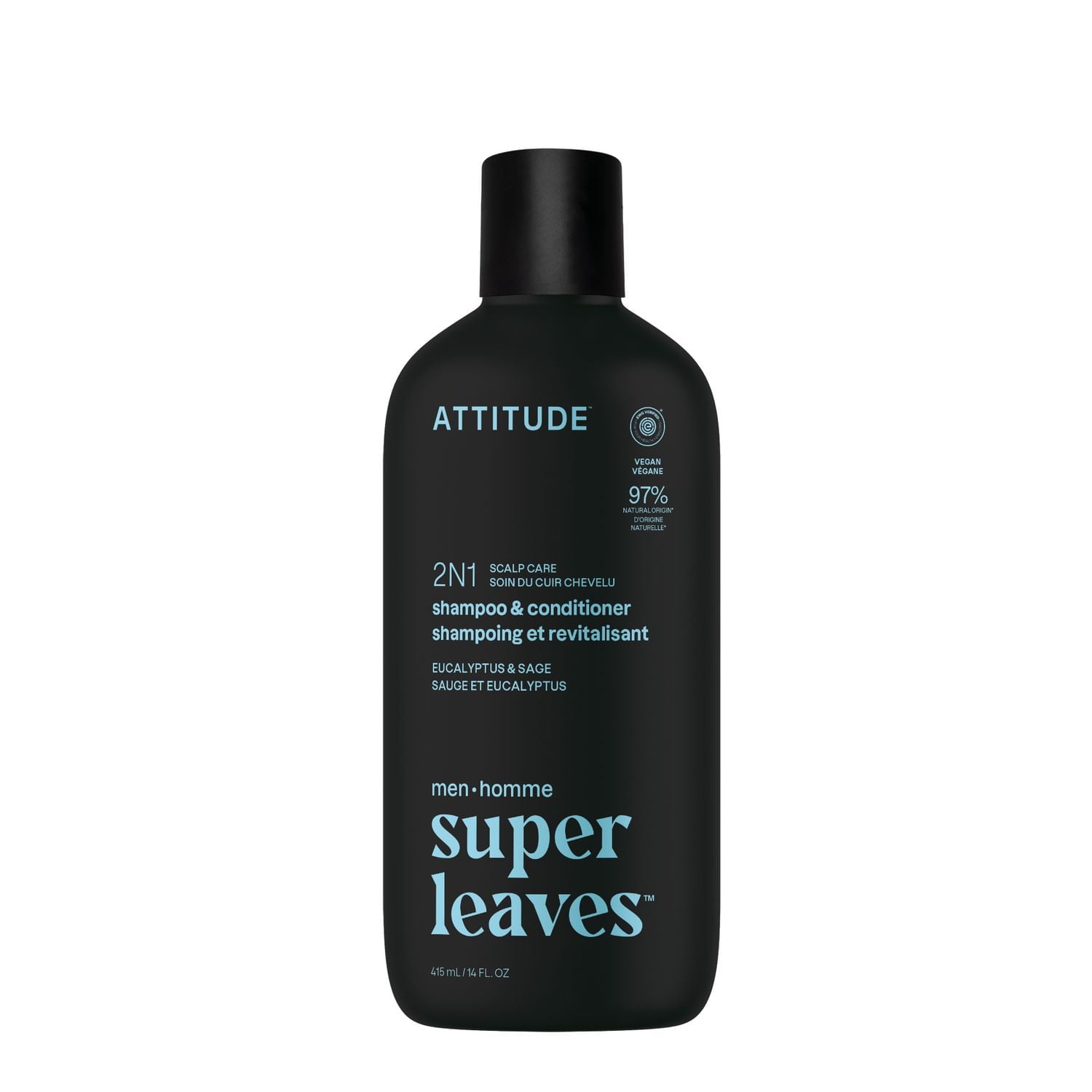 ATTITUDE super leaves, 2N1 Shampoing & Revitalisant Soin du Cuir Chevelu, Sauge & Eucalyptus 414 ml