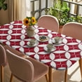 thumbnail image 3 of Red Geometric Table Cloths for 5 Foot Rectangle Tables, Vintage Rhombus Circle Texture Patio Waterproof Elastic Fitted Tablecloths, Washable Rectangular Table Cover for Camping, 3 of 8
