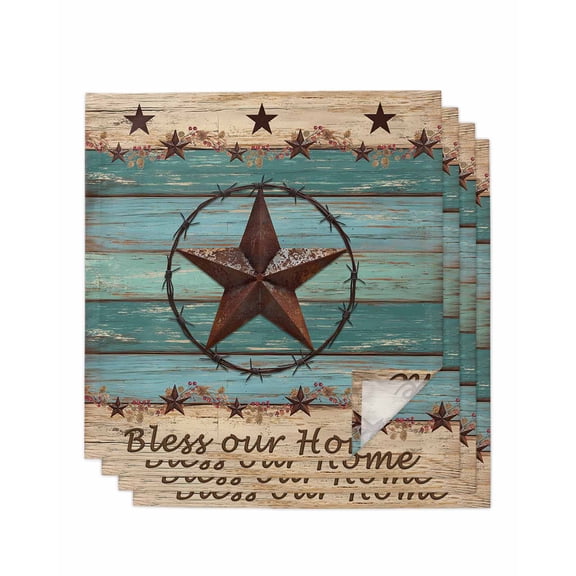 nqOlkjepod Texas Star Country Cloth Napkins Set of 4 Reusable Dinner Napkins, Western Old Wooden Board Vintage Cocktail Napkin Washable Table Napkins for Wedding/Holiday Party/Baby Shower 20"x20"