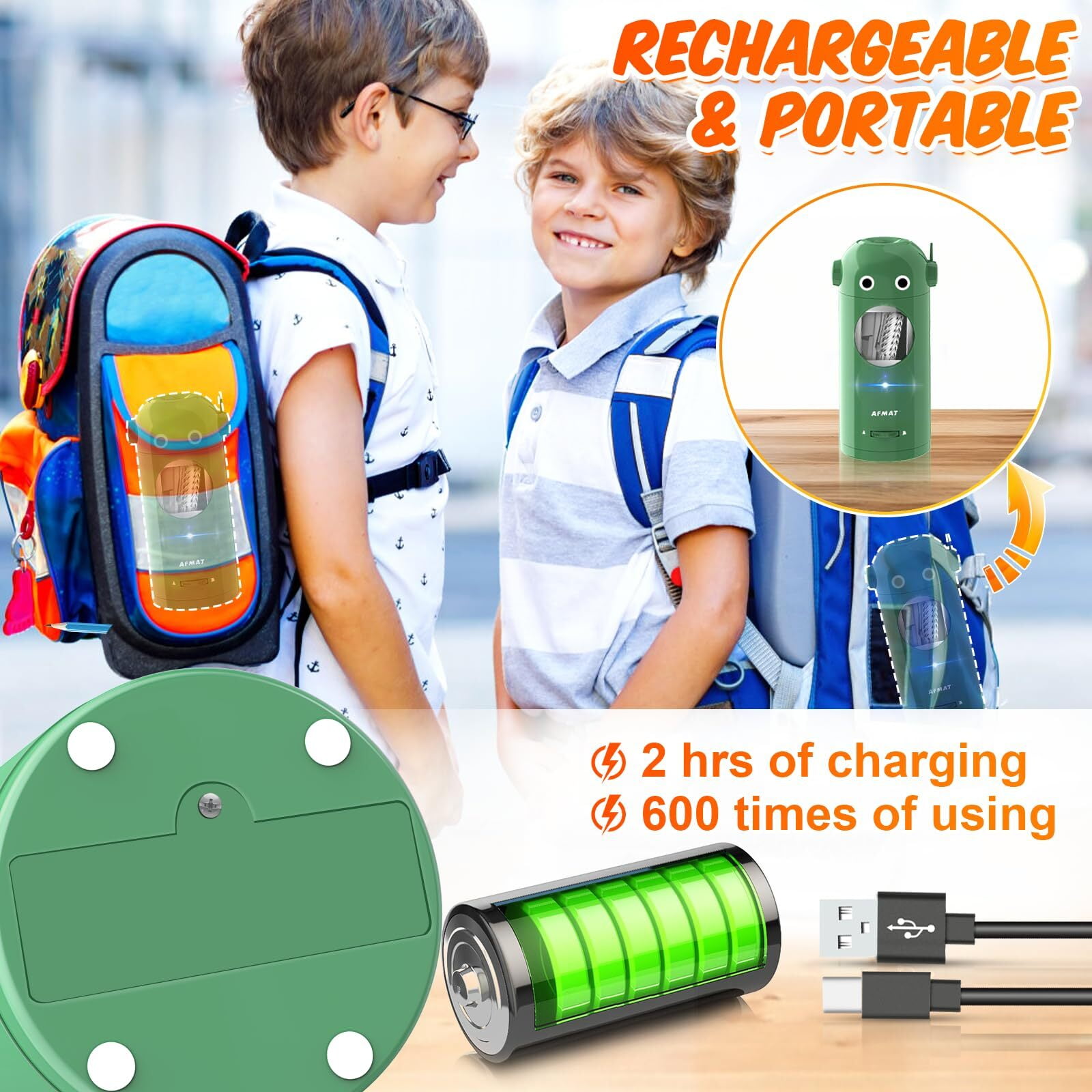 AFMAT Electric Pencil Sharpener for Colored Pencils 7-11.5mm, Auto in & Out, Fully Automatic Rechargeable Hands-Free Pencil Sharpener, Green