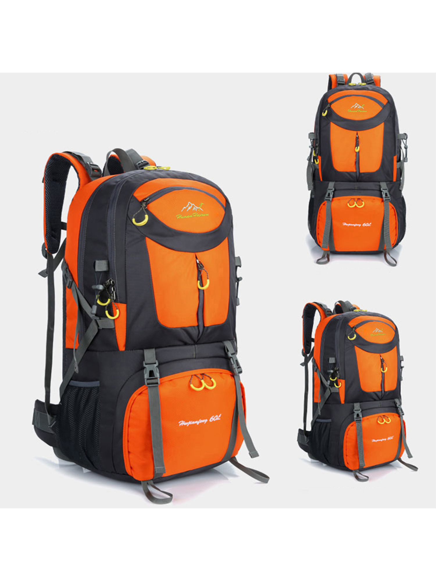 Glonme Men Travel Backpack Large Capacity Hiking Backpacks Multi Pockets Waterproof Rucksack Multipurpose Boys Lightweight Zipper Durable Anti Theft Orange 60L - image 3 of 3