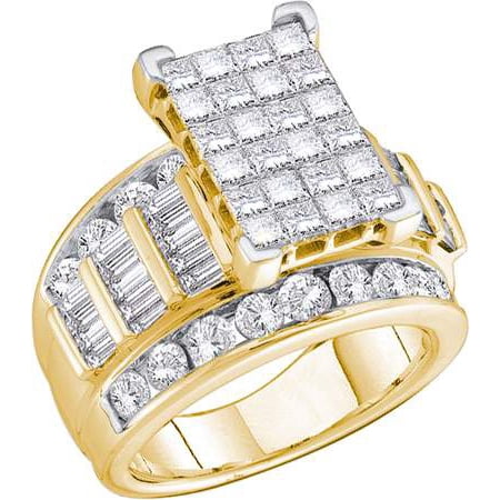 10K Yellow Gold 1.00ctw Elegant Invisible Diamond Ladies Princess Fashion Ring