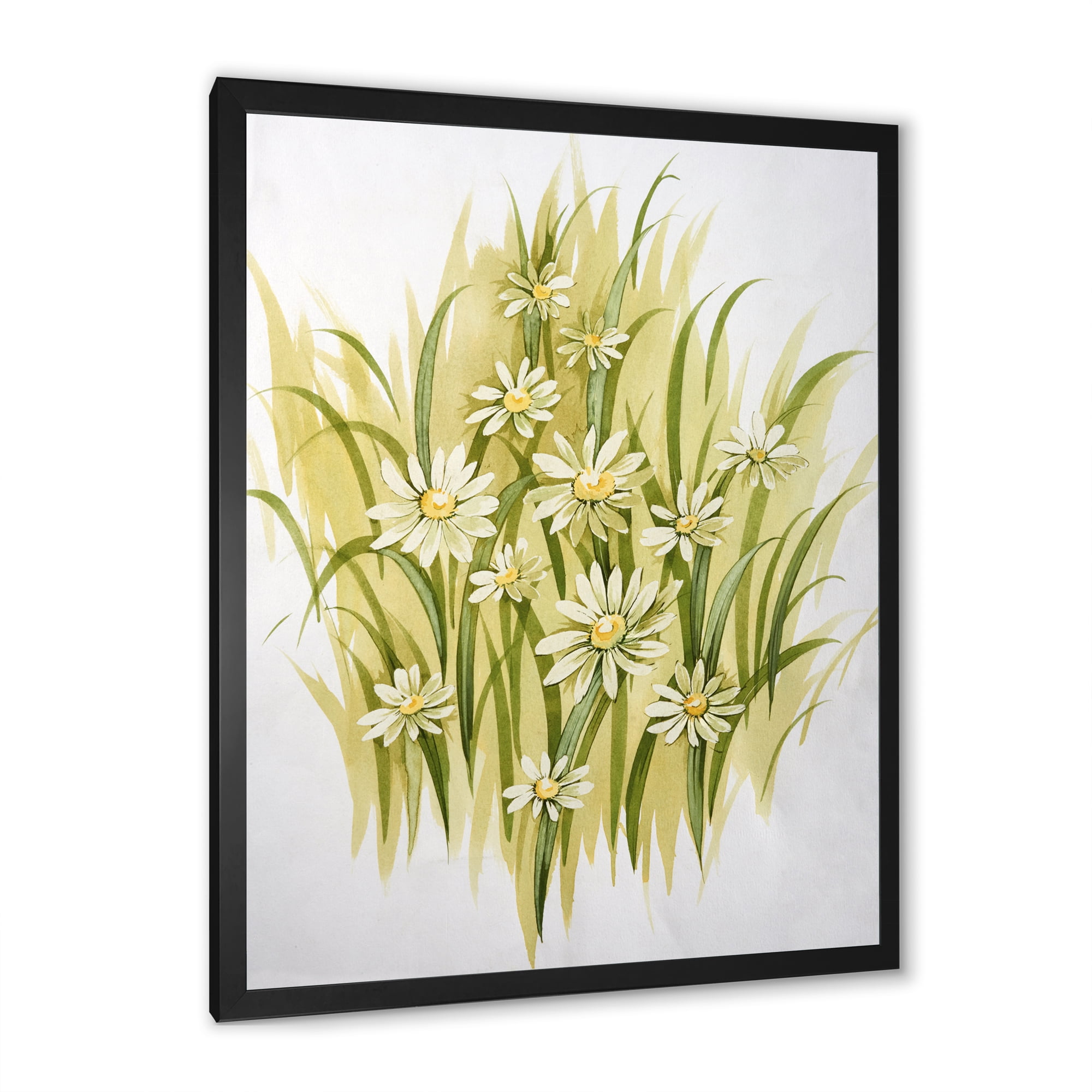 Designart 'Abstract White Meadow Flowers' Traditional Framed Art Print