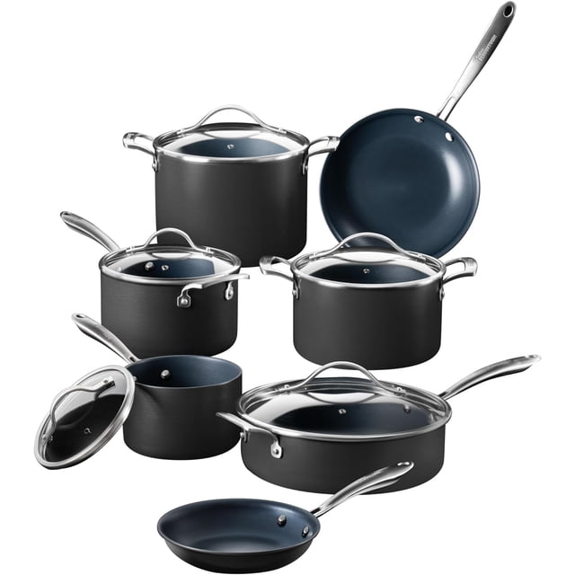 Guy Fieri's Flavortown Laser Titanium 12 Piece Set - Non-stick Cookware Set Without PFAS, PTFE, or PFOA, 3x More Durable, Dishwasher Safe, Oven Safe