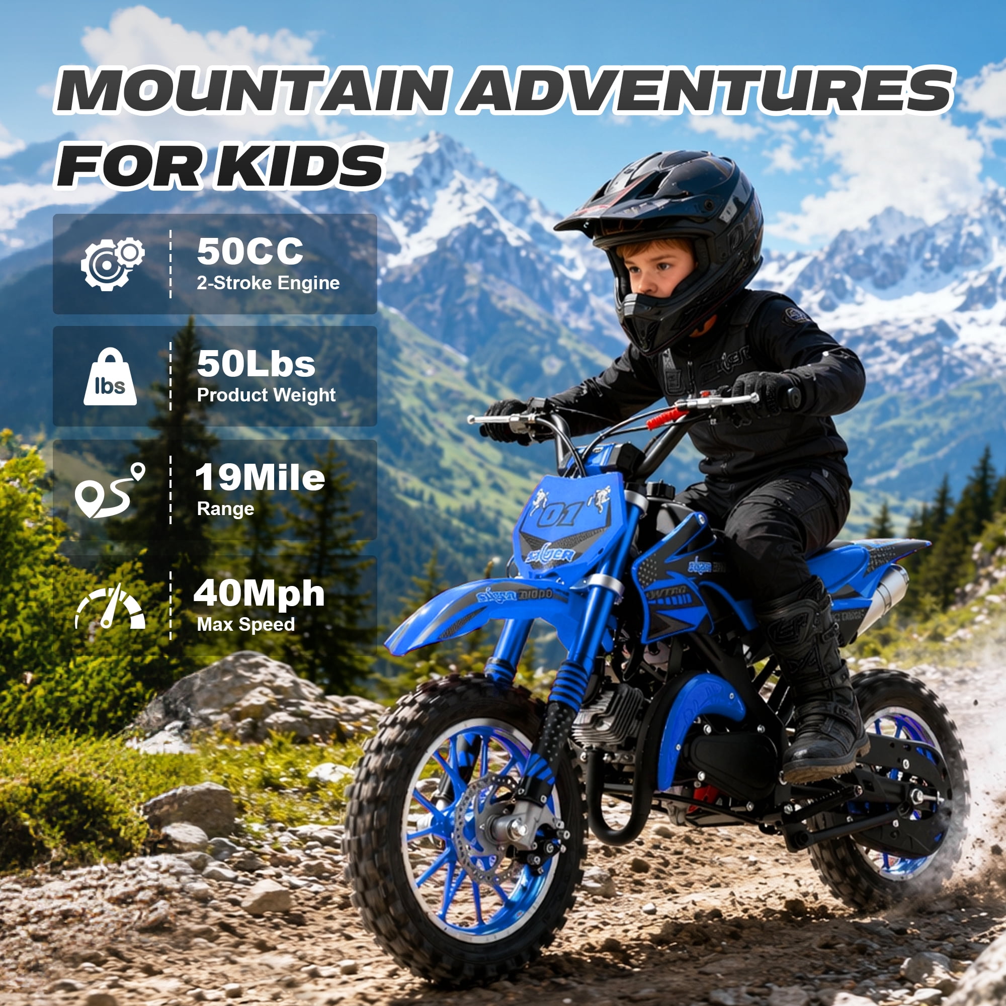 50cc Dirt Bike, 2 Stroke Gas Mini Bike for Kids 8-14 with Front Rear Disc Brakes, 10 Inch Off-Road Tires, Shock Absorption, Seat Height 23.6in, Max Speed 25mph, 2026 Upgraded, Red