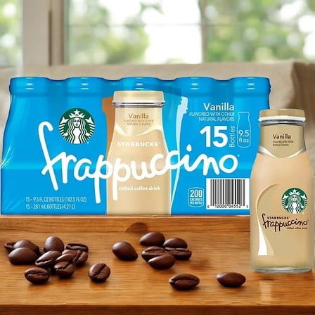 Starbucks Frappuccino Vanilla Iced Coffee Drink – 15 Bottles × 9.5 oz — Smooth & Sweet Ready-to-Drink Coffee