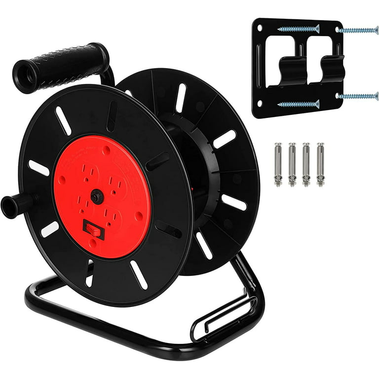 Extension Cord Reel, 15 AMP Circuit Breaker, Multiple Outlets, Holds 100 ft  16/3, 14/3 or 75ft 12/3 Cord, 
