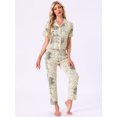 thumbnail image 3 of DARING DIVA Tencel Floral Short Sleeve Notched Collar Pants Set S Beige, 3 of 7