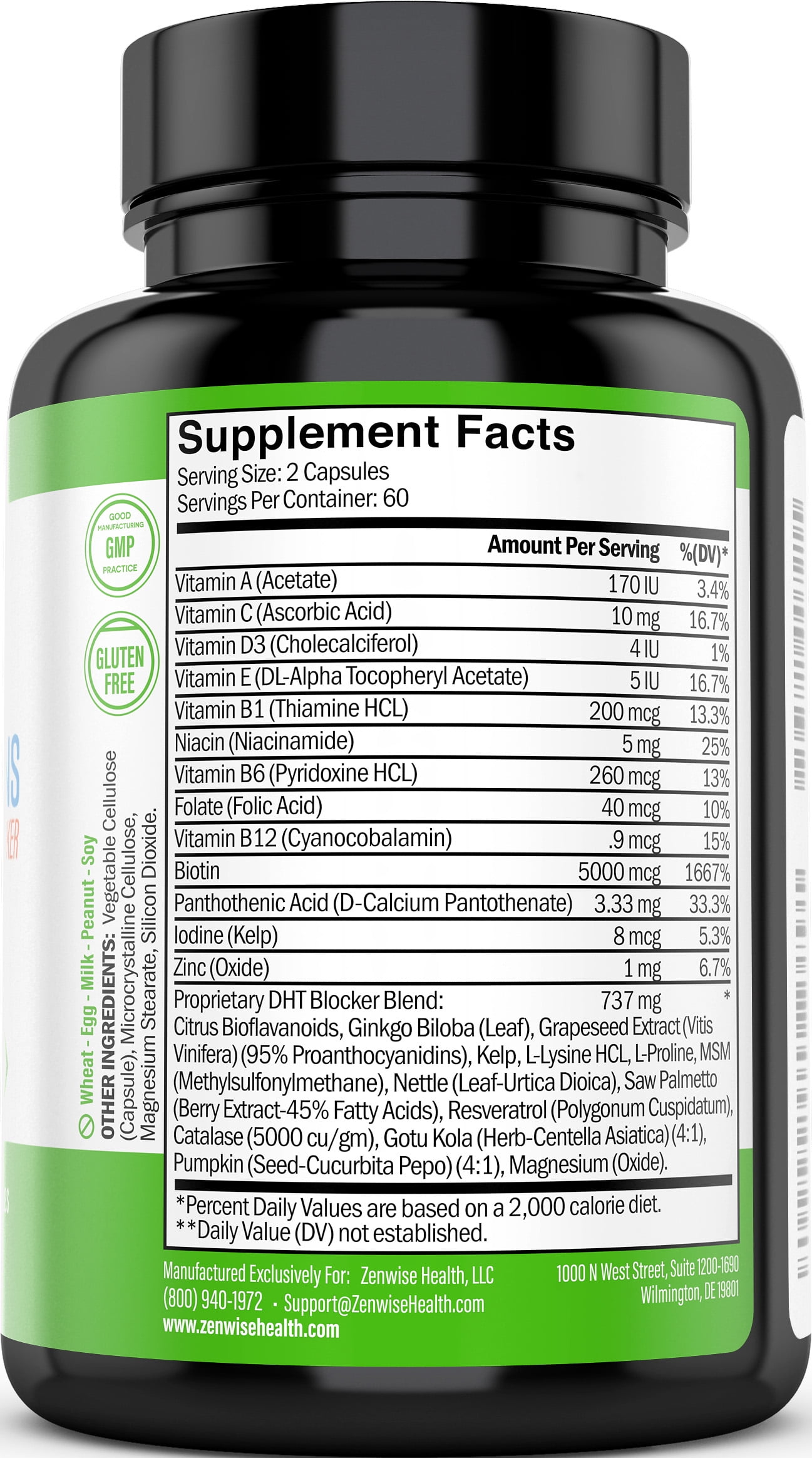 Zenwise Health, Hair Growth Vitamins Supplement - 5000 mcg Biotin & DHT Blocker Hair Loss Treatment for Men & Women - With Vitamin A & E to Stimulate Faster Regrowth - 120 Veggie Capsules Zenwise Health, Hair Growth Vitamins Supplement - 5000 mcg Biotin & DHT Blocker Hair Loss Treatment for Men & Women - With Vitamin A & E to Stimulate Faster Regrowth - 120 Veggie Capsules