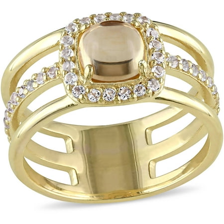 Tangelo 1-1/2 Carat T.G.W. Citrine and White Topaz Yellow Rhodium-Plated Sterling Silver Three-Row Halo Ring