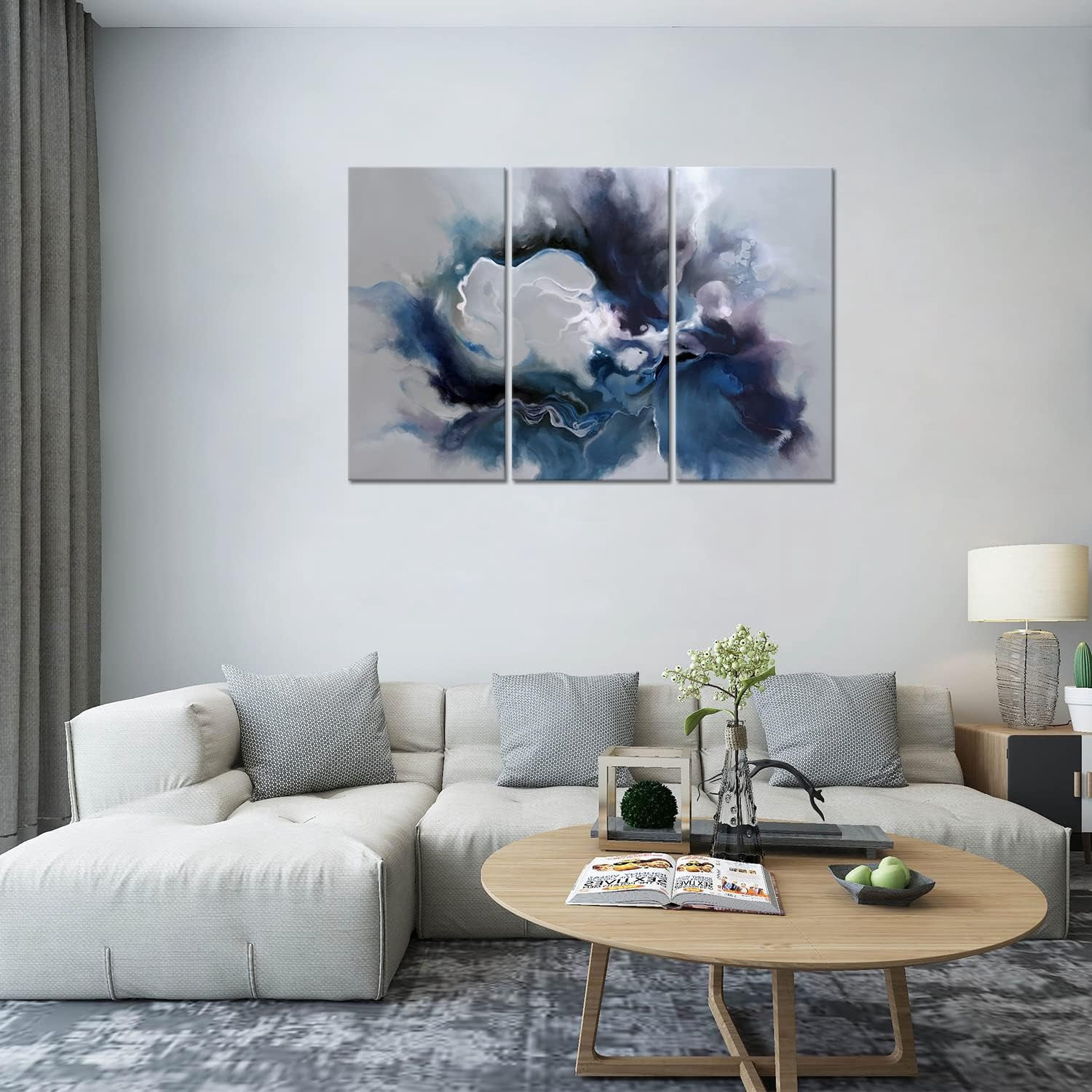 Blue and Grey Wall Art-Abstract Picture 3 Piece Canvas Print Wall Painting Modern Artwork Canvas Wall Art for Living Room Home Office Décor 12×16 inch