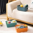 thumbnail image 5 of 4 Pack Plastic Storage Basket, Small Plastic Basket with Portable Handle, Kitchen Pantry Refrigerator Desktop Storage Boxes for Cabinet Freezer Bathroom Closet, 9.64*6.3*3.93 in, Blue, 5 of 7