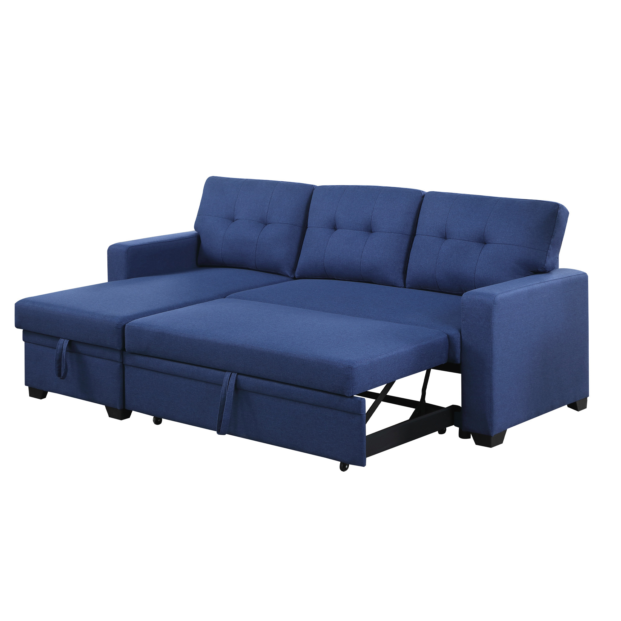 Aukfa 83" Sofa Bed, Sleeper Sofa, Pull Out Bed w/ Storage Chaise for Living Room, Linen, Blue