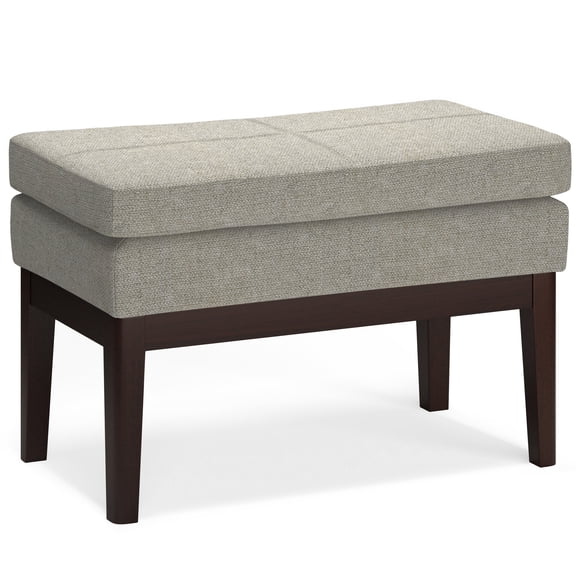 Carlson 27 inch Wide Mid Century Small Ottoman Bench in Greige Linen-Look Fabric