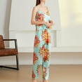 thumbnail image 3 of SWSMCLT Women's 3 Pcs Pajamas Set Satin Cami and Pant with Robe Belted Pj Silk V Neck Patterned Print Nighty Loungewear 3/4 Sleeve Camisole Sleepwear Floral Green Medium, 3 of 5