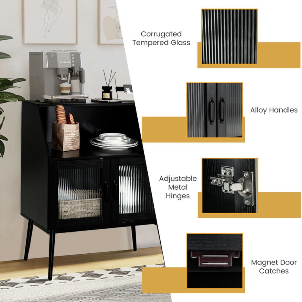 Finihen Kitchen Storage Cabinet, Buffet Sideboard, Kitchen Sideboard Buffet with Open Cubby and 2 Glass Doors, for Dining Room, Kitchen, Living Room, Black Finihen Kitchen Storage Cabinet, Buffet Sideboard, Kitchen Sideboard Buffet with Open Cubby and 2 Glass Doors, for Dining Room, Kitchen, Living Room, Black