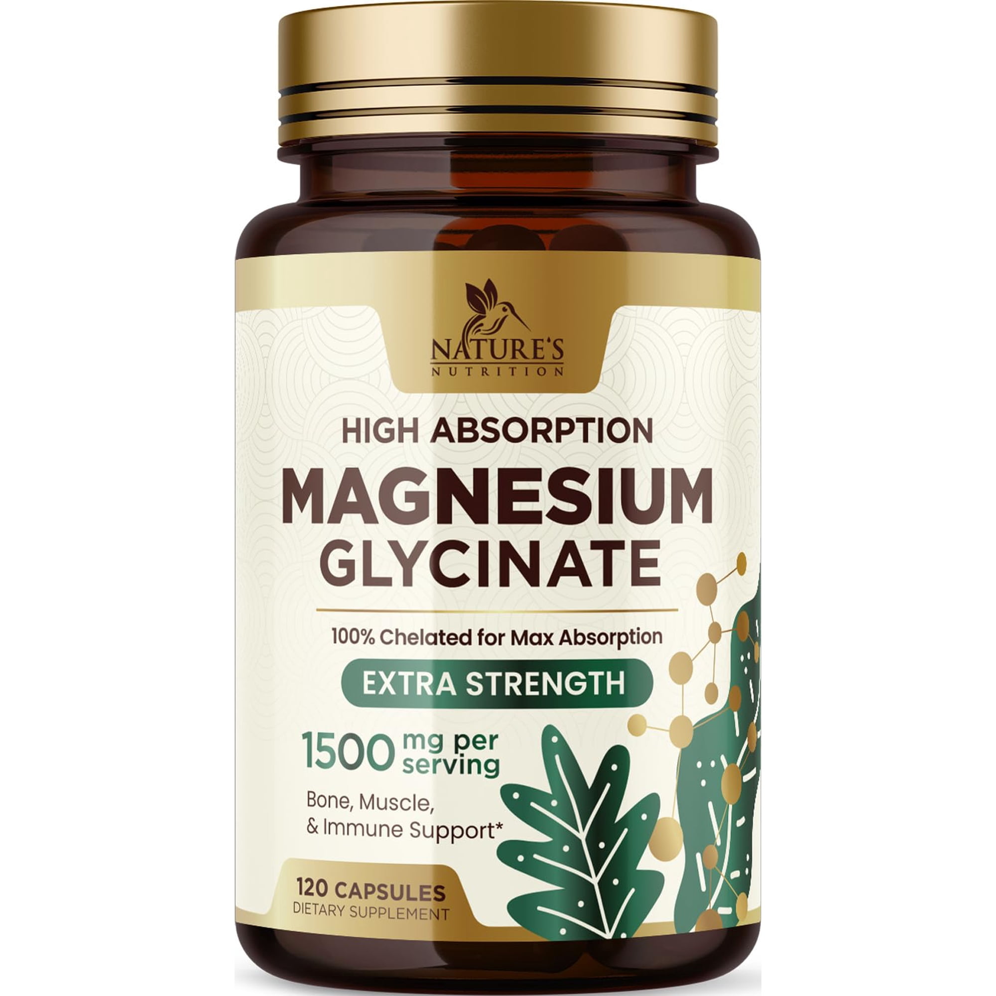 Magnesium Glycinate 1500mg - 100% Chelated - High Absorption Magnesium Glycinate 500mg Per Capsule - Sleep, Heart Health, Bone, & Muscle Support Supplement - Vegan - Bottled in the USA - 120 Capsules