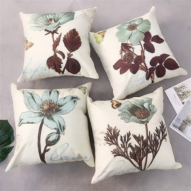 2024 Nuevo, funda de cojín adecuada, juego de 4 fundas de almohada con patrón de flores retro Funda de sofá de almohada cuadrada de 45 x 45 cm
