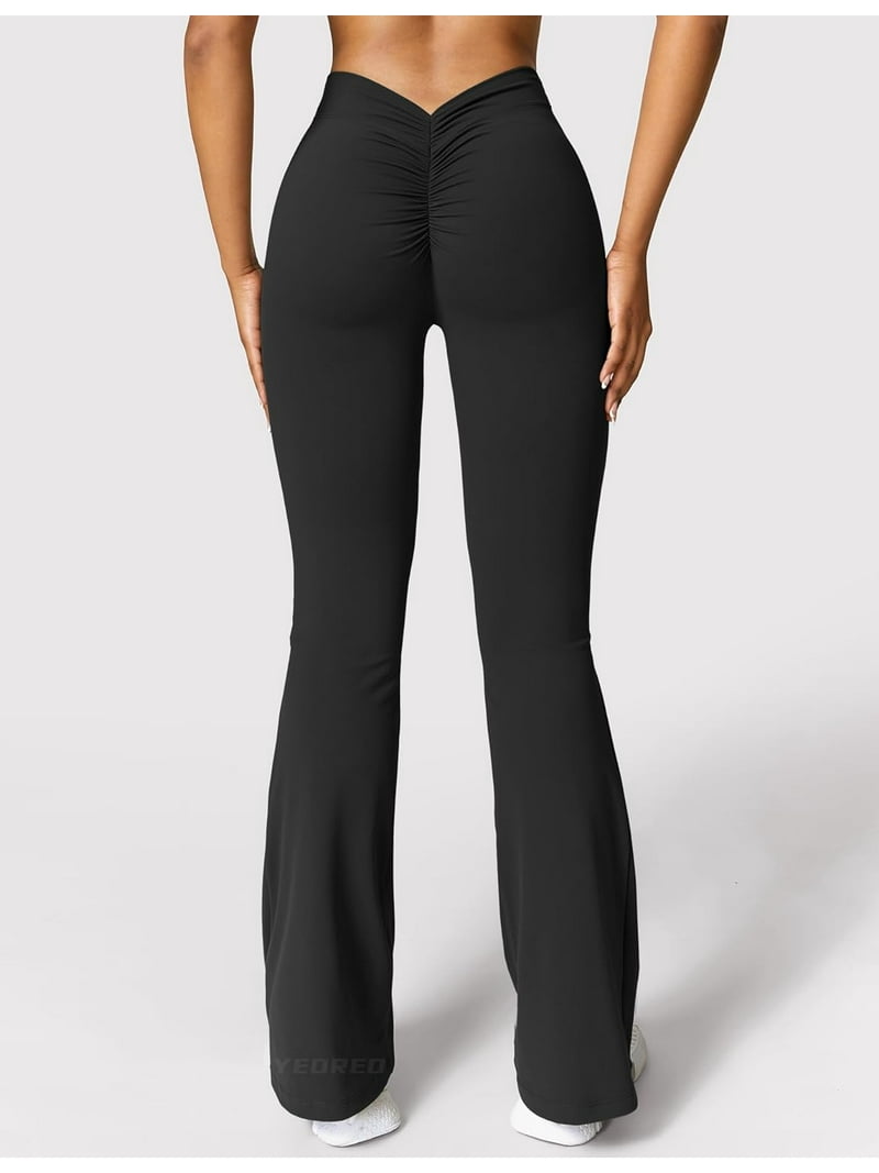 No Front Elainilye Fashion Womens Wide Leg Yoga Pants Solid High