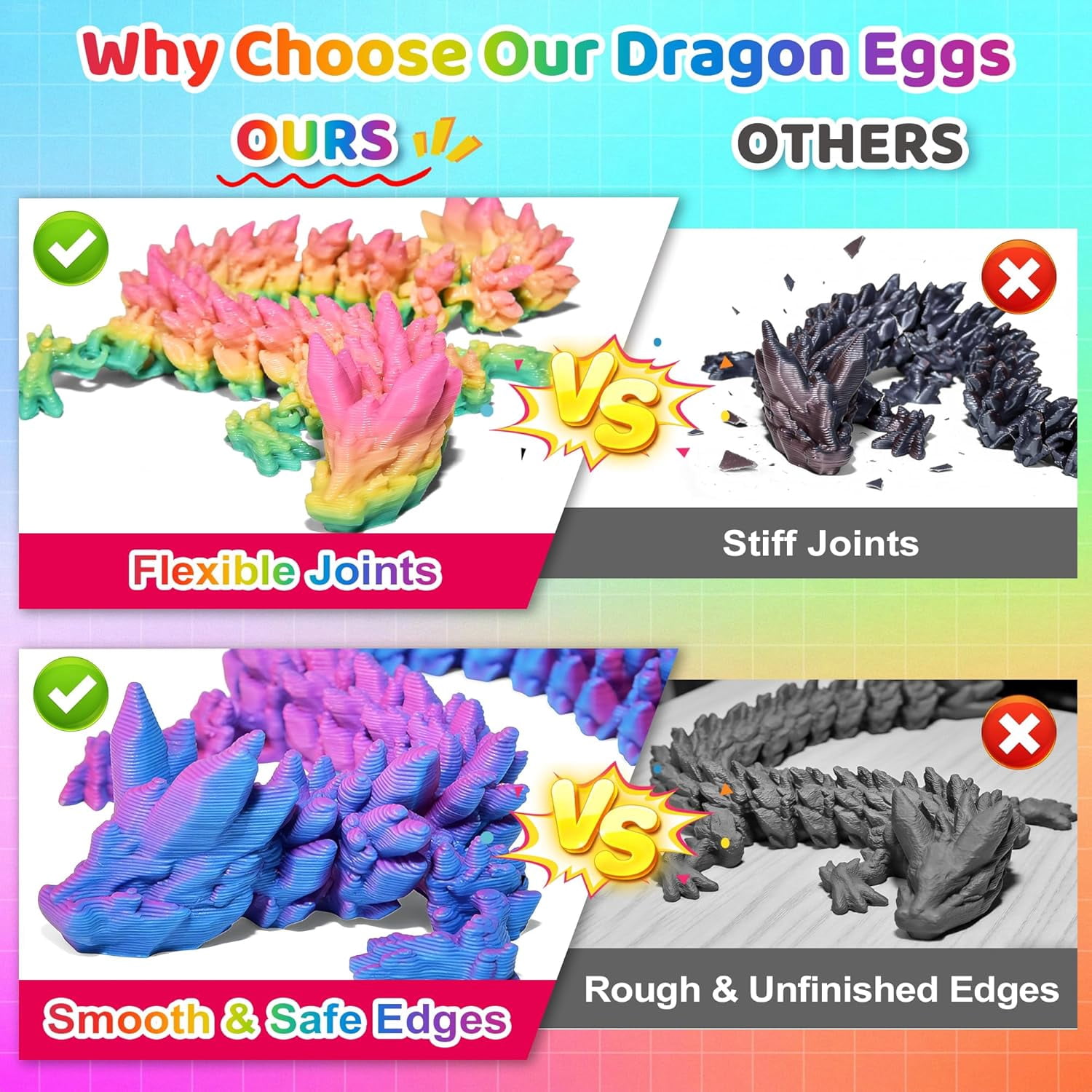 12 Pack 3D Printed Dragon Eggs – Articulated Fidget Dragons Inside Surprise Eggs, Flexible Poseable Toys for Sensory Play, Party Favors Classroom Prizes Collectible Desk Toys for Kids