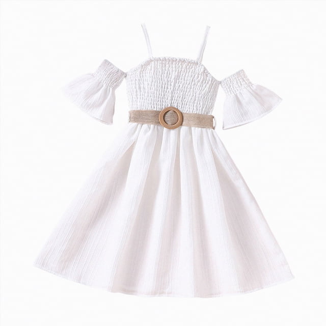 gdxvjhbj Robes Filles Tutu Robe Bébé Fille Papillon Tutu à Volants Sans Manches Robes Robe de Fête 5T 6T (Blanc,5-6 Ans)
