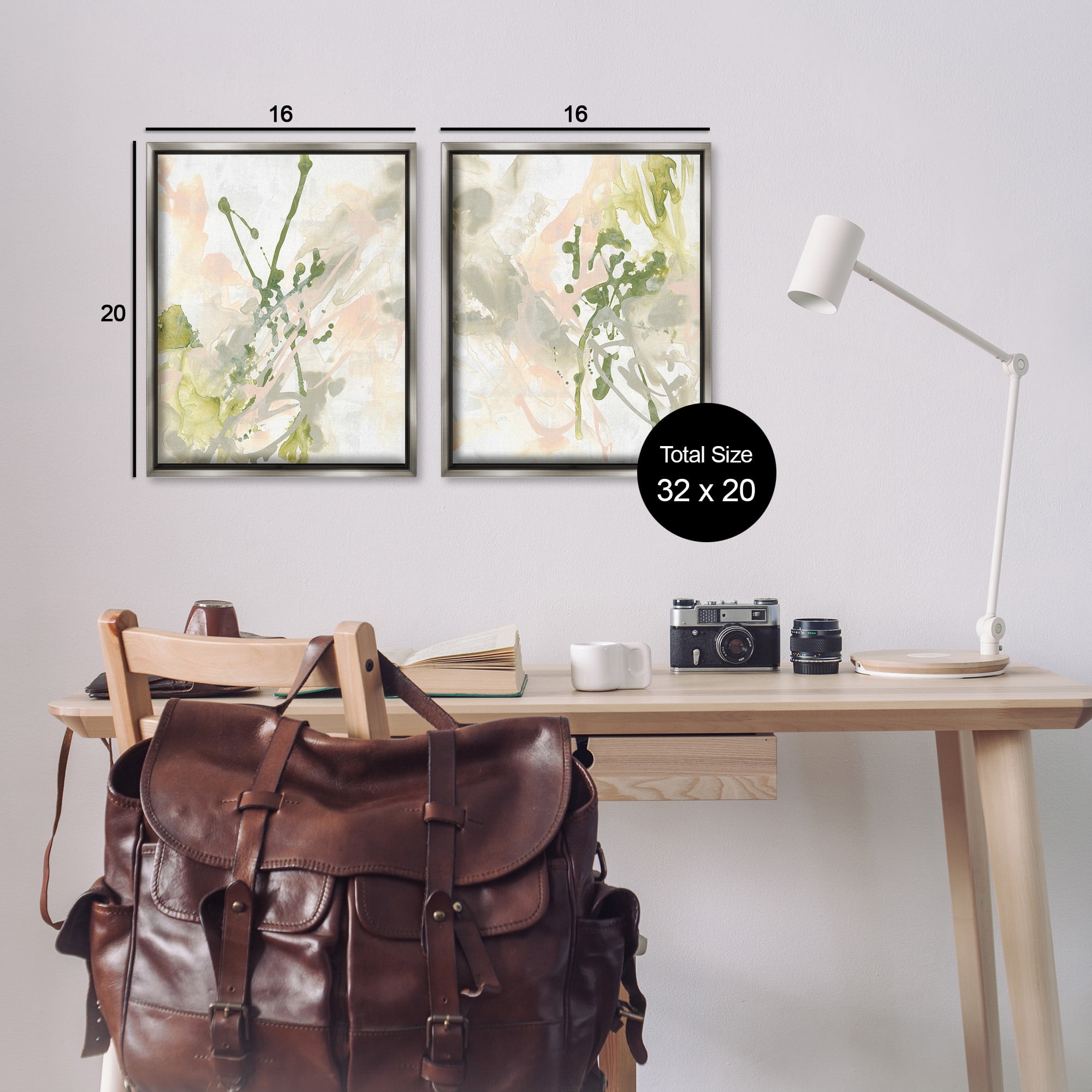 Stupell Industries Subtle Pastel Splatter Abstract Painting Gray Floater Framed Canvas Art Print Wall Art, 17 x 21, Set of 2
