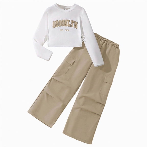 Girls 2-Piece Outfit Sets Long Sleeve Sweatshirt Shirts And Cargo Jogger Pants Outfits Girls Sets Kaprioy Girls Clothes Fall Winter