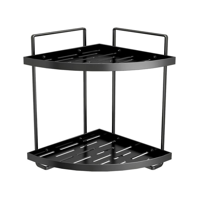 Organizador de baño de esquina, estante decorativo para maquillaje, soporte de almacenamiento de maquillaje de 2 niveles, organizador de maquillaje Negro