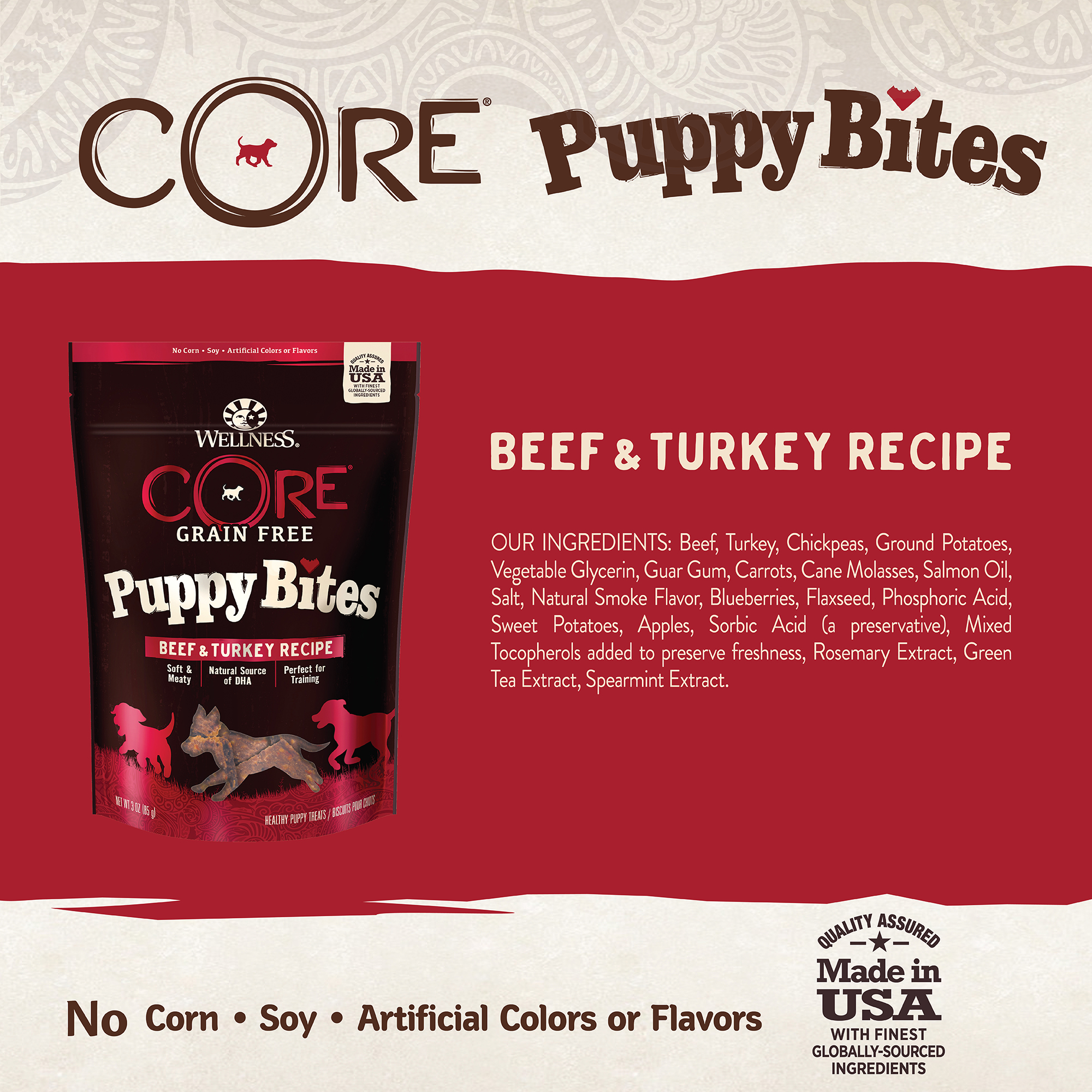 WELLNESS CORE Grain Free Puppy Bites, Beef & Turkey Recipe, 3 oz Bag - image 3 of 7