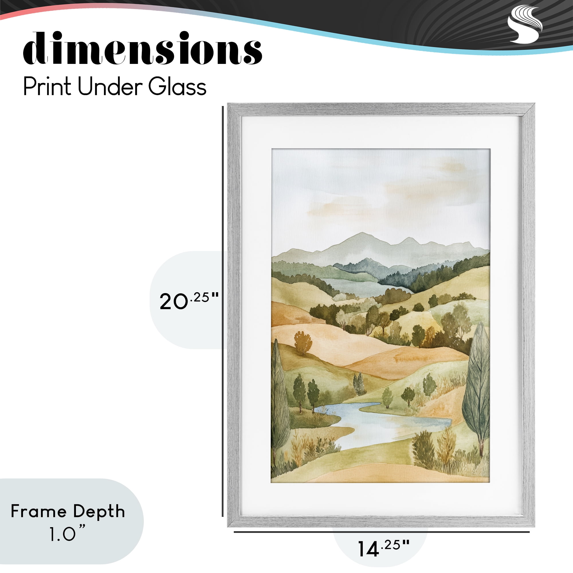 Stupell Industries Watercolor Hills & Tranquil Valley Gray Framed Print Under Glass, design by Petal Prints Design