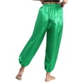 thumbnail image 2 of SiiRoh Women's Indian Belly Dance Satin Harem Pants Loose Solid Color Hippie Trousers Pantalons Green L, 2 of 7