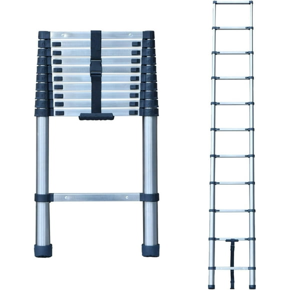 Telescoping Ladder, 10 FT Stainless Steel Extension Ladder for Home, Collapsible Ladders 330 Lb Max Capacity, Multi-Purpose Telescopic Ladder for Roof Ceiling, Household Daily, EN131 Certificated
