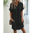 thumbnail image 4 of Vestido Túnica Holgado Informal de Verano para Mujer, de Algodón y , con Cuello en V, Botones y Corta, Color Negro, Talla XXL, 4 of 7